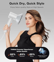 Load image into Gallery viewer, TORRAS Stream High Speed Hair Dryer, Arctic White, 1600W, Hair Care Mode, 200 Millions Ionic Technology, 3 Speeds & 3 Heat Levels, with Concentrator & Diffuser