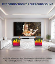 Load image into Gallery viewer, Karaoke Machine for Adults & Kids with Full-Screen LED Lights, Portable Bluetooth Speaker with 2 Wireless Microphones, Bass/Treble Adjustment, Supports REC/TWS/FM/AUX/USB/TF Card for Home Party