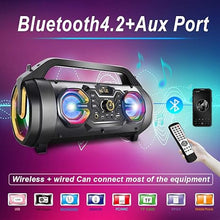 Load image into Gallery viewer, Bluetooth Speaker, 30W Portable Bluetooth Boombox with Subwoofer, FM Radio, RGB Colorful Lights, EQ, Stereo Sound, Booming Bass, 10H Playtime Wireless Party Speaker for Home, Outdoor, Travel, Camping