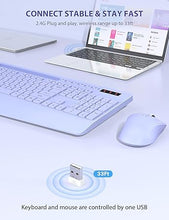 Load image into Gallery viewer, SABLUTE Wireless Keyboard and Mouse, Wrist Rest, Phone Holder, Batteries Included, 2.4G Lag-Free Ergonomic Keyboards Mouse Combo, Silent Keyboard Cordless Set for Computer, Laptop, PC, Windows, Purple