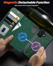 Load image into Gallery viewer, OCASE for iPhone 16 Plus Case Detachable Wallet Case with Card Holder, 2 in 1 Pu Leather Flip Folio with RFID Blocking Stand Wrist Strap Shockproof Phone Cover 6.7 Inch 2024, Blackish Green