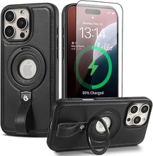 Load image into Gallery viewer, Capture Grip Loop Magnetic Stand for iPhone 16 Pro Case with Screen Protector, Protective iPhone 16 Pro Case Leather, Compatible with MagSafe, Built-in Kickstand,for Men Women, Black