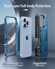 Load image into Gallery viewer, FNTCASE for iPhone 16 Pro Case: Military Grade Drop Proof Protection Mobile Cover with Kickstand | Matte Textured Rugged Shockproof TPU | Protective Sturdy Phone Case - 6.3 inch Blue
