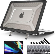 Load image into Gallery viewer, Batianda Compatible with M3 MacBook Pro 14 inch Case 2023 2021 Release A2918/A2992 Model, Heavy Duty Honeycomb Design Protective Hard Shell with TPU Bumper and Fold Kickstand with Keyboard Cover,Black