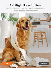 Load image into Gallery viewer, Dog Camera with Treat Dispenser, 2K/4MP HD 330° View Dog Cam Pet Home Security Camera, Night Vision, 2.4 &5 GHz WiFi, 2-Way Audio with Speaker, Free App & Cloud Storage