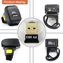 Load image into Gallery viewer, Bluetooth Wireless Ring Barcode Scanner, Portable Wearable Mini Finger 1D Bar Code Reader Work with Windows, Mac OS, Android 4.0+, iOS