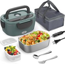Load image into Gallery viewer, Green Electric Lunch Box Food Heater, 60-80W Heated Lunch Box for Adults, 12V 24V 110V Portable Food Warmer LunchBox for Car Truck Work with Removable 304 Stainless Steel Container, Carry Bag