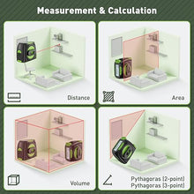 Load image into Gallery viewer, Huepar 2-in-1 Laser Tape Measure, 197Ft Rechargeable Laser Measurement Tool & 16Ft. Measure Tape with Backlit LCD & Movable Hook -Pythagorean, Area, Volume, M/in/Ft Unit Switch Digital Distance Meter