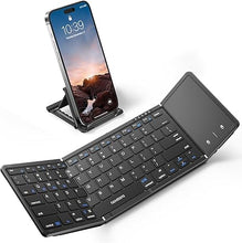 Load image into Gallery viewer, Samsers Foldable Bluetooth Keyboard with Touchpad, Full-Size Wireless Folding Keyboard with PU Leather, Portable Travel Keyboard for iOS Android Windows Mac OS, Support 3 Devices (BT5.1 x 3), Black