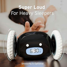 Load image into Gallery viewer, CLOCKY Extra Super Loud Alarm Clock for Heavy Sleepers Adults Kids Teens Bedroom, Move Jump Roll Run Away Easy to Set Smart Digital Alarm Clock on Wheels -Funny Gag Gift (Black)