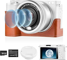 Load image into Gallery viewer, 4K Digital Camera for Photography and Video, 12X Optical Zoom 64MP Autofocus Anti-Shake Vlogging Camera for YouTube, Built-in Fill Light and Flash Travel Camera with 64GB SD Card,Battery (White)