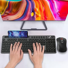 Load image into Gallery viewer, Wireless Keyboard and Mouse Combo, MARVO 2.4G Ergonomic Wireless Computer Keyboard with Phone Tablet Holder, Silent Mouse with 6 Button, Compatible with MacBook, Windows (Grey)