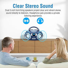 Load image into Gallery viewer, MEGATEK Portable CD Player Boombox with FM Radio, Bluetooth, and USB Port | Clear Stereo Sound | CD-R/RW and MP3 CDs Compatible | 3.5mm Aux Input and Headphone Jack | Backlit LCD Display - Blue Jay