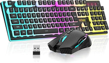 Load image into Gallery viewer, RedThunder K10 Wireless Gaming Keyboard and Mouse Combo, RGB Backlit Rechargeable 3800mAh Battery, Mechanical Feel Anti-ghosting Keyboard with Pudding Keycaps + 7D 3200DPI Mice for PC Gamer (Black)