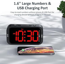 Load image into Gallery viewer, Digital Dual Alarm Clock for Bedroom, Easy to Set, 0-100% Dimmer, USB Charger, 5 Sounds Adjustable Volume, Weekday/Weekend Mode, Snooze, 12/24Hr, Battery Backup, Compact Clock for Bedside(Red)