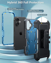 Load image into Gallery viewer, FNTCASE for iPhone 16 Phone Case: Military Grade Rugged Cell Phone Cover with Kickstand & Holster | Shockproof TPU Protection Bumper Matte Textured Design for iPhone 16 Cases 6.1 inch-Blue