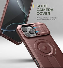 Load image into Gallery viewer, Dexnor for iPhone 16 Pro Max Case with Slide Camera Cover & Adjustable Kickstand, Magnetic Rugged Shockproof Bumper Cases Heavy-Duty Magnetic Protective Cover,Maroon Red