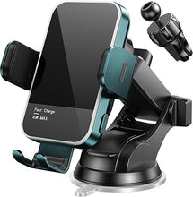Load image into Gallery viewer, Wireless Car Charger,?7 Colored LED Backlit? 15W Auto Clamping Phone Mount Holder fit for iPhone 15 14 13 12 Mini Pro Max 11 XR XS X, Samsung Galaxy S23 Ultra S22 S21+ S10+ Note 20, etc - Green