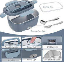 Load image into Gallery viewer, Electric Lunch Box Food Heater - 3 in 1 Portable Leakproof Heated Lunch Box for Car/Home/Adults with 1.5L Removable 304 Stainless Steel Container, 60-80W, 12V/24V/110V (Blue)