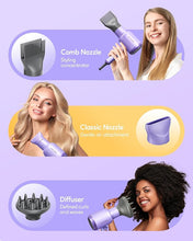 Load image into Gallery viewer, Wavytalk Ionic Blow Dryer with Diffuser - Professional 1875W Hair Dryer for Women, Constant Temperature, Comb for Fasting Drying, Light and Quiet, Purple