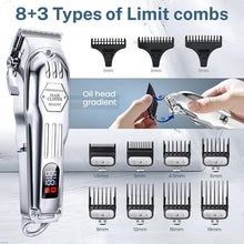 Load image into Gallery viewer, KIKIDO Hair Clippers Professional Cordless for Men, Barber Clippers for Hair Cutting Kit, Wireless LCD Display Hair Trimmers Set, Rechargeable Haircut Machine for Family (Sliver)