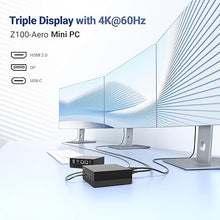 Load image into Gallery viewer, MINIX Z100-Aero Mini PC, Intel 12th Gen N100, 16GB DDR4, 512GB PCIe 3.0 X1 NVMe SSD Windows 11 Pro Mini PC, 4K Triple Display/1GB+2.5G LAN/USB-A 3.2/USB-C/WiFi 5/BT5.1/Vesa Mount/Support Auto Power On