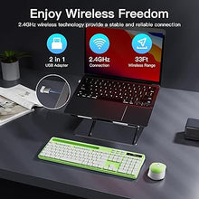 Load image into Gallery viewer, Wireless Keyboard and Mouse Combo, Soueto 2.4G Full-Sized Computer Keyboard with Phone Tablet Holder, 22 Multimedia Shortcuts, Numeric Keypad, 6 Button Silent Mouse for Windows, Mac (Bright Green)