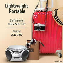 Load image into Gallery viewer, Craig CD6925 Portable Top-Loading Stereo CD Boombox with AM/FM Stereo Radio Bluetooth Wireless and AUX Port (Silver, Bluetooth)