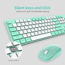 Load image into Gallery viewer, Wireless Keyboard and Mouse Combo, 2.4G USB Ergonomic Quiet Keyboard with Tilt Legs Design, Full-Sized Green Cute Silent Keyboard Mouse for Windows, Mac OS, Computer, Laptop, PC - Green White