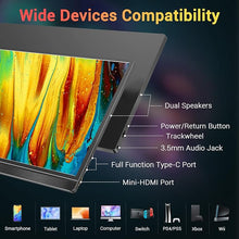 Load image into Gallery viewer, KYY Portable Monitor 15.6'' FHD 1080P USB C HDMI Gaming Monitor Ultra-Slim IPS Display w/Smart Cover & Speakers, Plug&Play, External Monitor for Laptop PC Phone Mac Xbox PS4