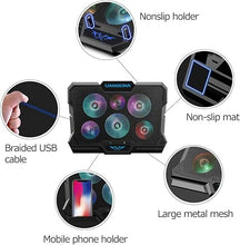 Load image into Gallery viewer, Laptop Cooling Pad, Laptop Cooler with 6 Quiet Fans RGB 7 Color Light for 15.6-17 Inch Laptop Cooling Fan Stand, Portable Slim USB Powered Gaming Laptop Cooling Pad, Switch Control Fan Speed(Black)