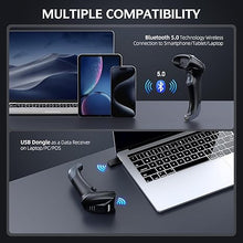Load image into Gallery viewer, TEEMI QR Bluetooth Barcode Scanner, 1D 2D Wireless USB Imager for iPhone ipad Andriod Smartphone Tablet Mac Windows PC, Support PDF417 Driver License, Stable Bluetooth 5.0 Technology, with USB Dongle