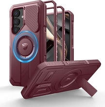 Load image into Gallery viewer, Dexnor for Samsung Galaxy S25 Case with Camera Cover & Adjustable Kickstand & Built-in Screen Protector, Magnetic Rugged Shockproof Bumper Cases Heavy-Duty Magnetic Protective Cover (2025),Maroon Red