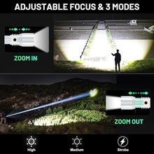 Load image into Gallery viewer, Laser Flashlights 2400000 High Lumens Rechargeable, Super Bright LED Flashlight, 5 Modes Flash Light High Powered, Adjustable Tactical Flashlight, Waterproof Handheld Flashlight for Emergencies, Home