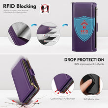 Load image into Gallery viewer, Antsturdy Compatible with Samsung Galaxy S25 Wallet Case with Card Holder,PU Leather Phone Case Flip Protective Cover RFID Blocking Wrist Strap Credit Card Slots Kickstand Men Women,Purple