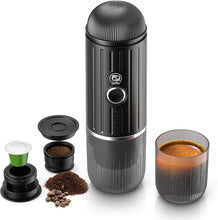 Load image into Gallery viewer, Rich Crema Portable Electric Espresso Coffee Maker, Travel Car Hiking, Fast self-heating 2 IN 1 Extraction System Espresso Machine, Support Ground Coffee and NS capsule, ME2218 (Black)
