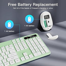 Load image into Gallery viewer, Wireless Keyboard and Mouse Combo, Soueto 2.4G Full-Sized Computer Keyboard with Phone Tablet Holder, 22 Multimedia Shortcuts, Numeric Keypad, 6 Button Silent Mouse for Windows, Mac (Light Green)