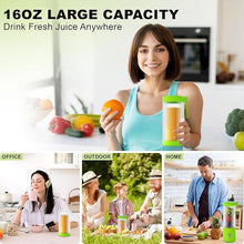 Load image into Gallery viewer, COKUNST Portable Blender for Smoothies, USB Rechargeable Personal Smoothie Shakes Blender, 16 OZ Mini Juicer Mixer with 6 Blades, Small Blender Cup with 2 Lids for Travel, Office, Gym, Kitchen Green
