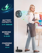 Load image into Gallery viewer, AICase Stand Fan,Folding Portable Telescopic Floor/USB Desk Fan with 7200mAh Rechargeable Battery,4 Speeds Super Quiet Adjustable Height and Head Great for Office Home Outdoor Camping-Black