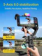 Load image into Gallery viewer, 3-Axis Gimbal Stabilizer for Smartphone, Gimbal w/RGB Magnetic Fill Light Upgraded Face Tracking Focus Wheel Foldable iPhone Gimbal for iPhone/Android Phone Gimbal Vlog Recording Smart XE Kit