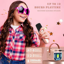 Load image into Gallery viewer, Mini Karaoke Machine for Kids Adults, Portable Bluetooth Speaker with 2 Wireless Microphones, Microphone and Speaker Set with Disco Light for Home Party Christmas Birthday Gift for Girls Boys