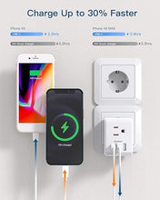 Load image into Gallery viewer, 2 Pack European Travel Plug Adapter, International Power Plug Adapter with 3 Outlets 3 USB Charging Ports(1 USB C), Type C Plug Adapter Travel Essentials to Most Europe EU Spain Italy France Germany
