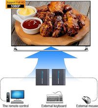 Load image into Gallery viewer, AGPTEK USB HDMI KVM Extender Over Single Cat 5/5E/6/7 Ethernet Cable- Signal Extension Up to 120m/365Ft- USB Keyboard Mouse Support- Adapter for Residential/Commercial Use