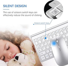 Load image into Gallery viewer, Wireless Keyboard and Mouse Ultra Slim Combo, TopMate 2.4G Silent Compact USB 2400DPI Mouse and Scissor Switch Keyboard Set with Cover, 2 AA and 2 AAA Batteries, for PC/Laptop/Windows/Mac-Silver White
