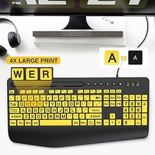 Load image into Gallery viewer, SABLUTE Large Print Keyboard Wired Computer Keyboards with Wrist Rest, Phone Holder, Big Letters Easy to Read Compatible Windows, Desktop, Laptop, Yellow