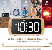 Load image into Gallery viewer, Digital Dual Alarm Clock for Bedroom, 0-100% Dimmer, Weekday/Weekend Mode, Easy to Set, USB Charger, Adjustable Alarm Volume with 5 Alarm Sounds, Snooze, 12/24Hr, Battery Backup (Wood Grain)