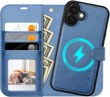 Load image into Gallery viewer, OCASE for iPhone 16 Case Detachable Wallet Case with Card Holder, 2 in 1 Pu Leather Flip Folio with RFID Blocking Stand Wrist Strap Shockproof Phone Cover 6.1 Inch 2024, Light Blue