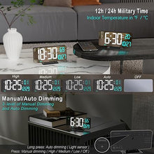 Load image into Gallery viewer, KOSUMOSU Digital Alarm Clock 6.7in Black Clock for Bedroom, Dual Alarm, Date, Seconds,Day of Week,12/24h,Dimming, Temp, Desk Clock, LED Clock for Living Room, Calendar Digital Clock