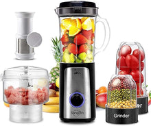 Load image into Gallery viewer, SANGCON 5 in 1 Blender and Food Processor Combo for Kitchen, Small Electric Food Chopper for Meat and Vegetable, 350W High Speed Blenders with 2 Speeds and Pulse for Smoothies and Shakes
