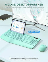 Load image into Gallery viewer, SABLUTE Wireless Keyboard and Mouse, Wrist Rest, Phone Holder, Batteries Included, 2.4G Lag-Free Ergonomic Keyboards Mouse Combo, Silent Keyboard Cordless Set for PC, Laptop, PC, Windows, Mint Green